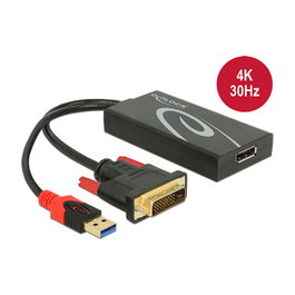 DeLOCK Adaptador DVI 24+1 + USB-A a DisplayPort 1.2 Negro 0,3 m