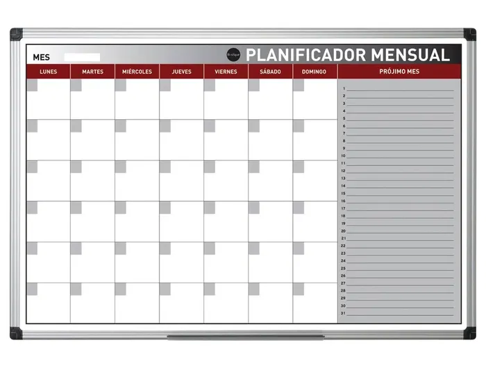 Bi-office Planning Magnético Mensual Lacado Marco Aluminio Rotulable 90x60 cm
