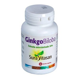 Sura Vitasan Ginkgo Biloba Estandarizado al 24% - 60 Cápsulas Vegetales - Extracto y Hojas - 60 mg Extracto por Cápsula