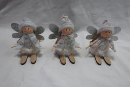DKD Home Decor Set de 3 Figuras de Hada en Poliéster y Madera
