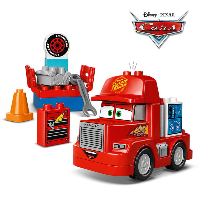 LEGO 10417 Duplo Disney Pixar Cars Mack El Transportista y Rayo McQueen Set de Construcción Parada en Boxes Juguete +2 años