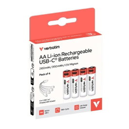Verbatim Pilas Alcalinas Recargables USB-C AA LR06, Pack de 4