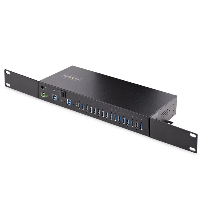 StarTech.com 5G16AINDS-USB-A-HUB Hub Industrial USB de 16 Puertos 3.2 Gen 1 (5 Gbps) - Conmutador de Host Dual, Montaje DIN/Rack/Superficie, Carga BC 1.2, 120W