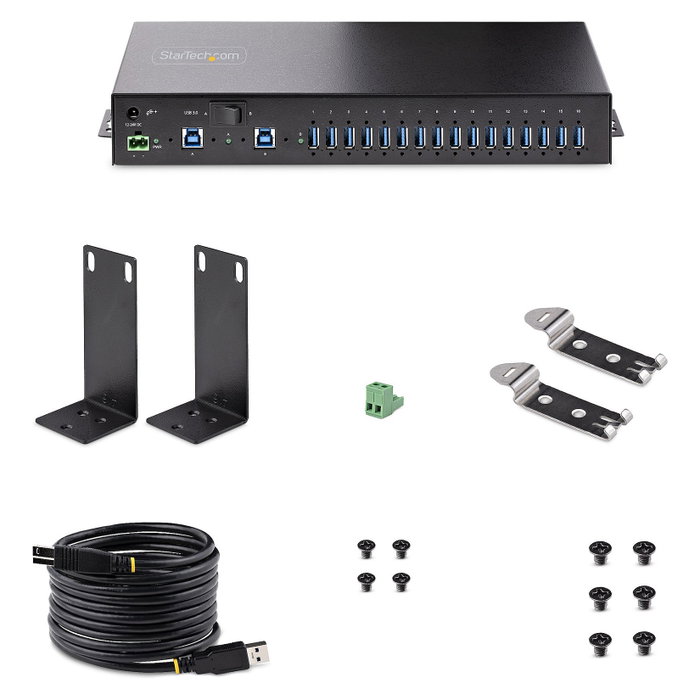 StarTech.com Hub Industrial 16 Puertos USB 3.2 Gen 1 Negro