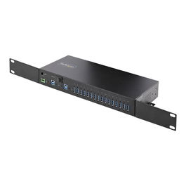 Startech USB Hub Industrial 18 en 1, 16 Puertos USB 3.2 Gen 1 (5 Gbps) para Sobremesa, Montaje en Riel DIN o Rack, Negro