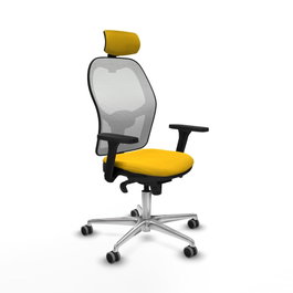 PIQUERAS Y CRESPO Silla de oficina Jorquera con mecanismo Sincro, Tela Amarillo y Malla Blanco