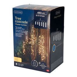 Lumineo Cortina Cascada para Árbol 480 LEDs Oro Suave Multifunción Exterior IP44 2m 12m