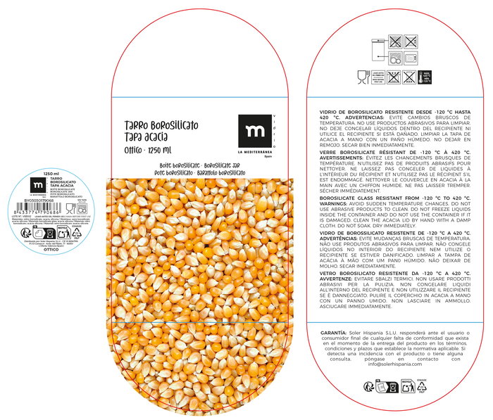 Inde Tarro Boro.Ottico T/Acacia Red.1250 La Mediterran - Tarro de vidrio, 1250 ml (1.25L), 11.2 x 11.2 x 16 cm (12 Unidades)