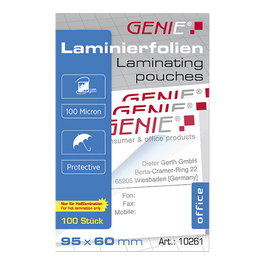 GENIE Laminiertaschen 100 en formato de tarjeta de visita