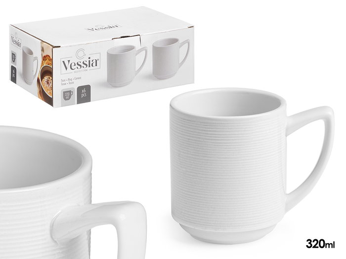 Taza Porcelana Vessia 320 ml Blanca 11.3x9.5x8 cm (Set de 36) Taza Porcelana Vessia 320 ml Blanca 11.3x9.5x8 cm (Set de 36)