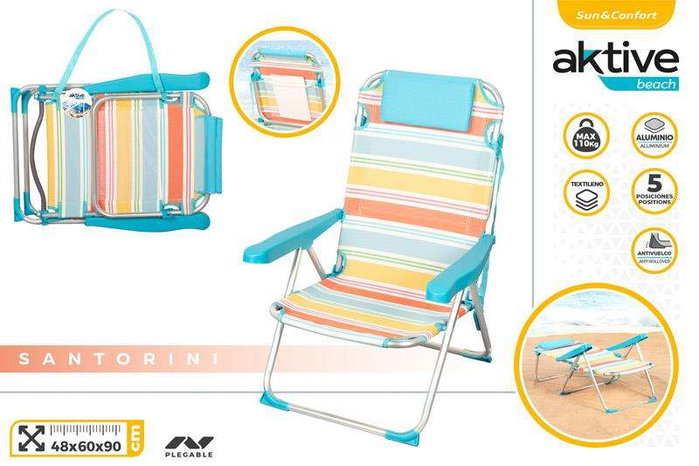 Color Baby Silla de playa alta de aluminio plegable con cojín y asas, 48x60x90 cm Color Baby Silla de playa alta de aluminio plegable con cojín y asas, 48x60x90 cm