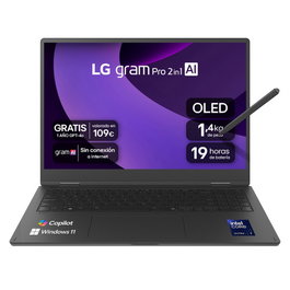 LG Portátil Convertible 16" gram Pro 16T90TP-K.AD88B - Intel Core Ultra 7, 32GB RAM, 1TB SSD, Pantalla Táctil OLED 3K, Windows 11 Home