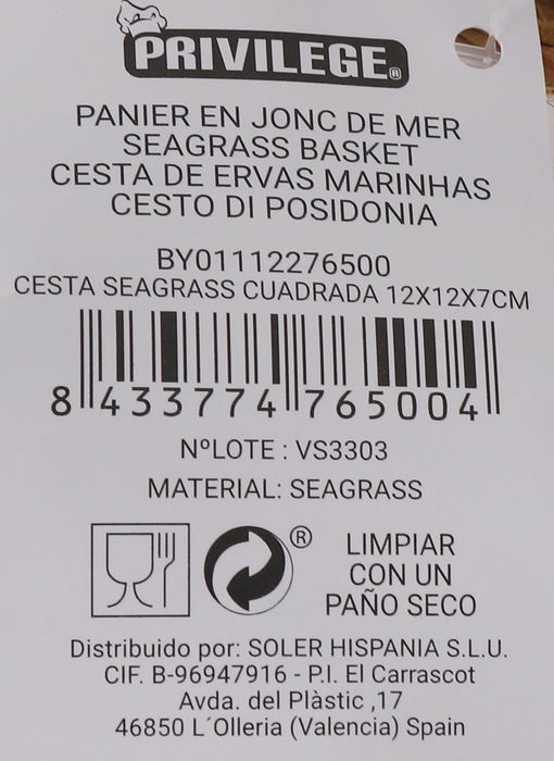 Privilege Cesta Seagrass Cuadrada 12 cm x 12 cm x 7 cm (24 Unidades)