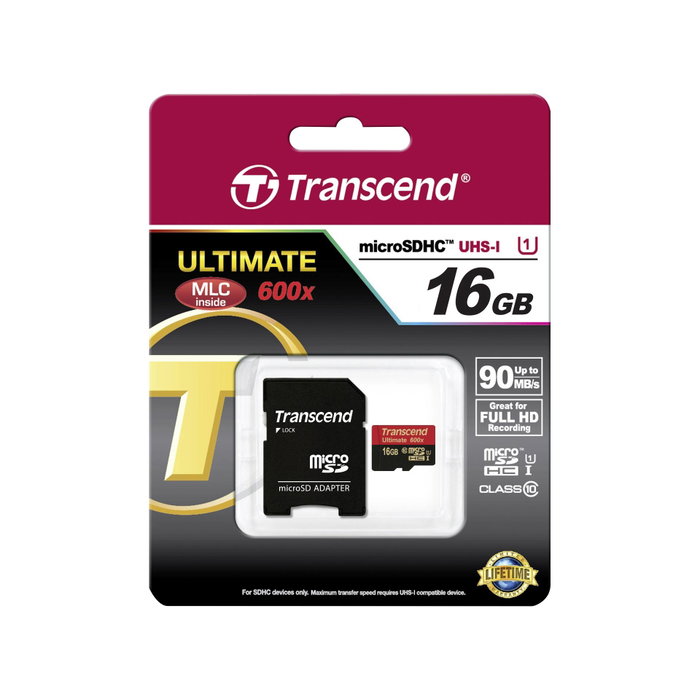 Transcend microSDHC MLC 16GB Class 10 UHS-I 600x con adaptador SD