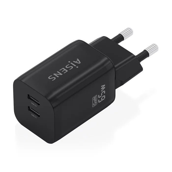 Aisens Cargador GaN 65W con 2xUSB-C A110-1030 Negro
