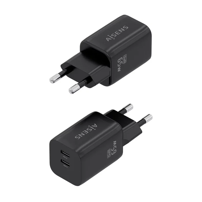 Aisens Cargador GaN 65W con 2xUSB-C A110-1030 Negro