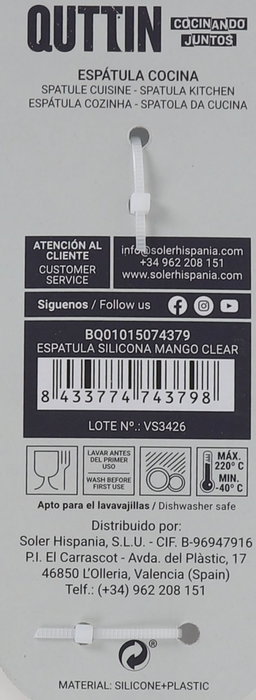 Quttin Espátula de Silicona con Mango Transparente 23 x 5 x 0.5 cm y 40 gr (36 Unidades)