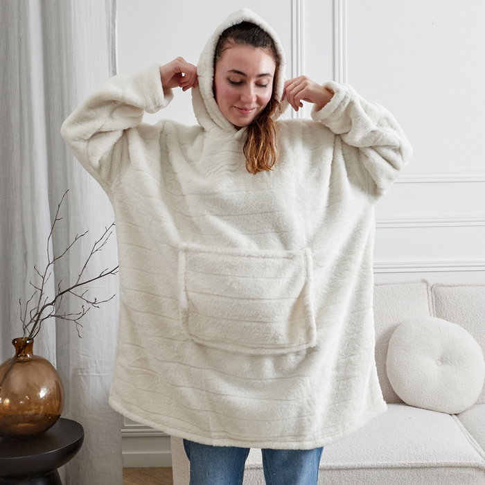 Home Deco Factory Sudadera Con Capucha Blanca Poliéster Sweat Plaid