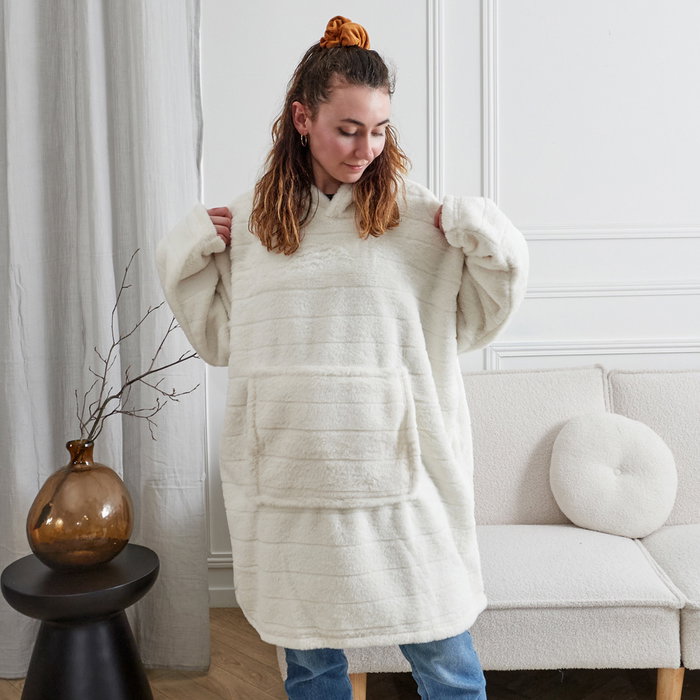 Home Deco Factory Sudadera Con Capucha Blanca Poliéster Sweat Plaid