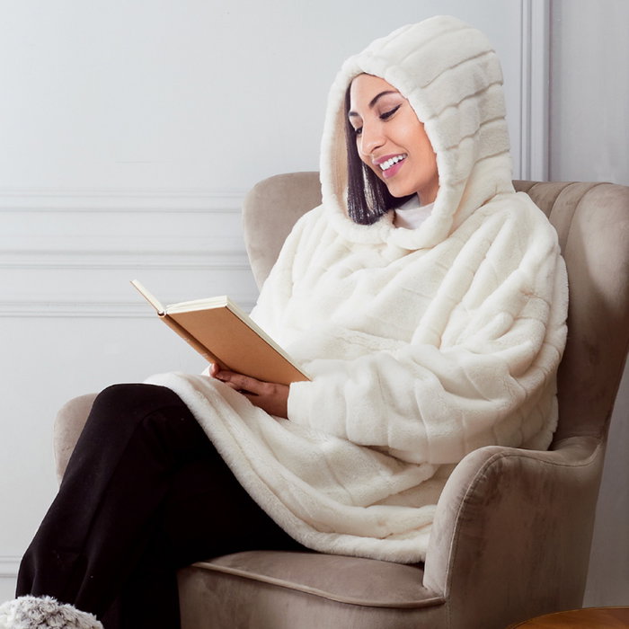 Home Deco Factory Sudadera Con Capucha Blanca Poliéster Sweat Plaid