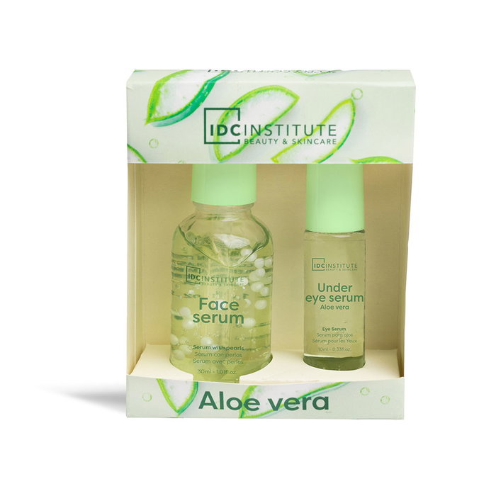 Idc Institute Kit de Viaje Aloe Vera Estuche 2 pz - Sérum con Perlas 30ml + Sérum Contorno de Ojos 10ml