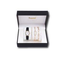 SAMI Conjunto para señora de reloj oval con esfera de madreperla y 3 pulsos