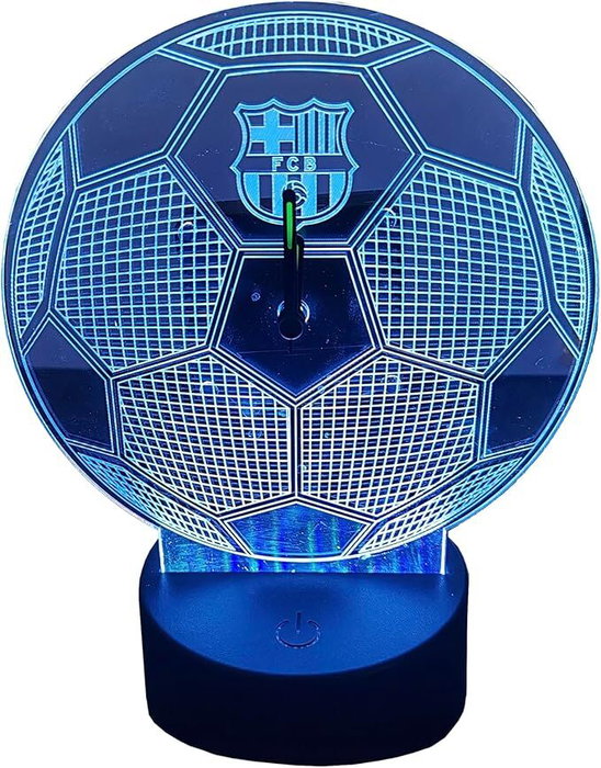 CYP BRANDS Reloj LED FC Barcelona en Forma de Balón de Fútbol con Luces RGB y Escudo, Metacrilato