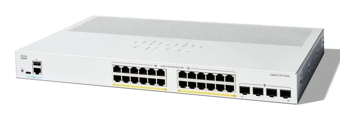 Cisco Catalyst 1200 Switch Gestionado L2, 28 Puertos Gigabit Ethernet (10/100/1000) PoE, Montaje Rack 1U, Blanco
