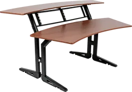 Quiklok Mueble Estudio (Workstation) Con Dos Niveles y Soporte Rack 4x2U - Acero y Madera Cerezo 1990x1163x734mm