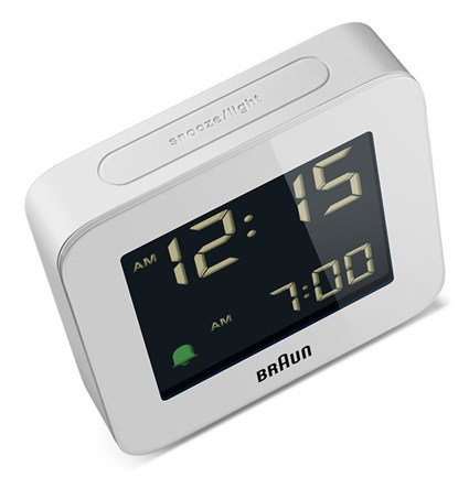 Braun BC-09-W Reloj Despertador Digital Blanco con Pantalla LCD Retroiluminada y Función Snooze