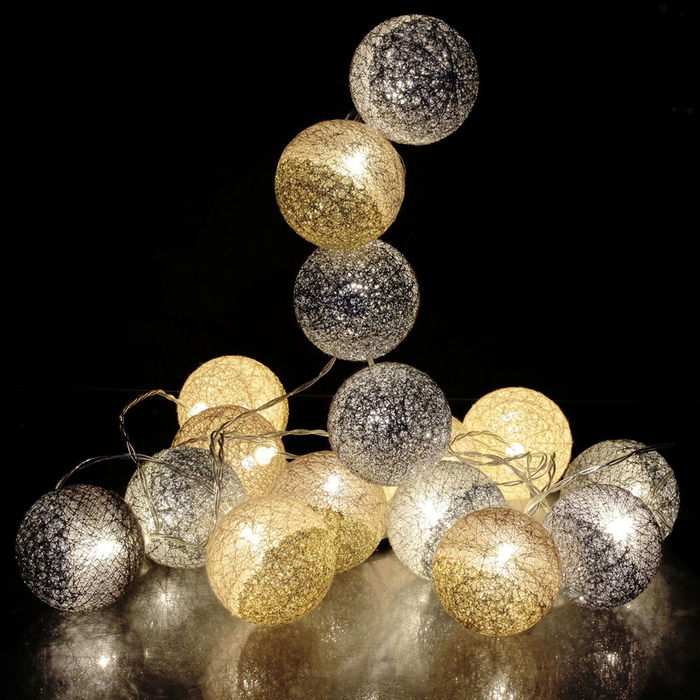 Home Deco Light Guirnalda Luz 16 Led Plata/Oro 300cm 6cm Bolas