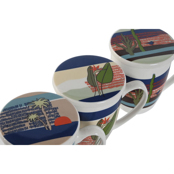 DKD Home Decor Set de 3 Tazas de Porcelana para Infusiones TEIDE 2023, Azul y Verde, 380ml DKD Home Decor Set de 3 Tazas de Porcelana para Infusiones TEIDE 2023, Azul y Verde, 380ml