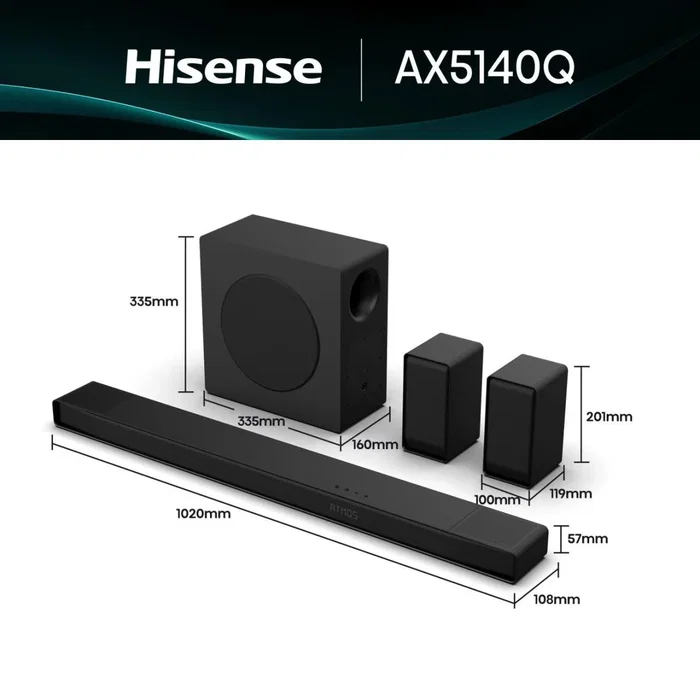 Hisense AX5140Q Barra de Sonido 5.1.4 Canales 600 W Negro