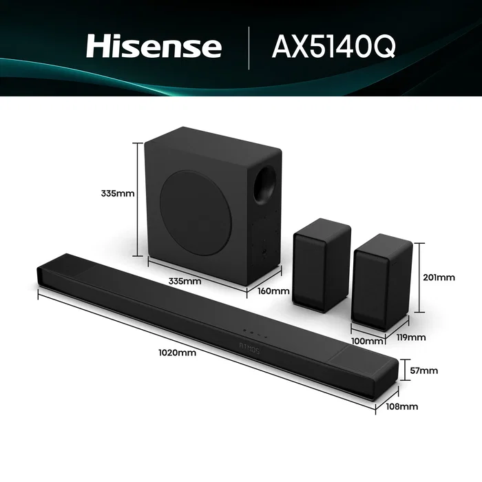Hisense AX5140Q Barra de Sonido 5.1.4 Canales 600 W Negro