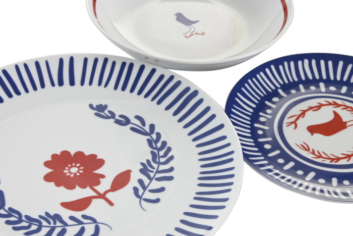 DKD Home Decor Vajilla Blue Red Bird de 18 piezas en Porcelana Azul, Rojo y Blanco DKD Home Decor Vajilla Blue Red Bird de 18 piezas en Porcelana Azul, Rojo y Blanco