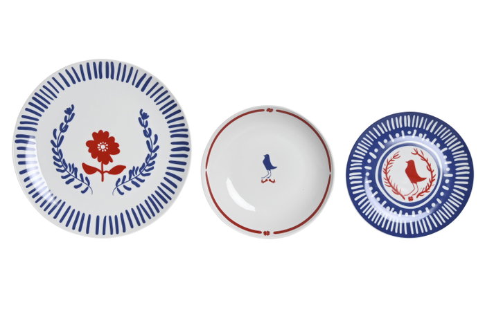 DKD Home Decor Vajilla Blue Red Bird de 18 piezas en Porcelana Azul, Rojo y Blanco DKD Home Decor Vajilla Blue Red Bird de 18 piezas en Porcelana Azul, Rojo y Blanco