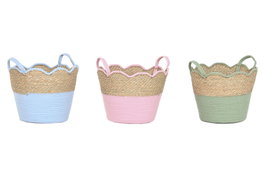 DKD Home Decor Cesta Seagrass Algodón 35x35x28 Surtido de 3 unidades