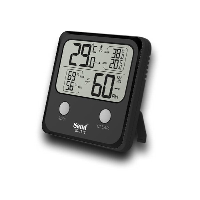 SAMI Reloj meteorológico con termómetro e higrómetro, dígitos XL, negro
