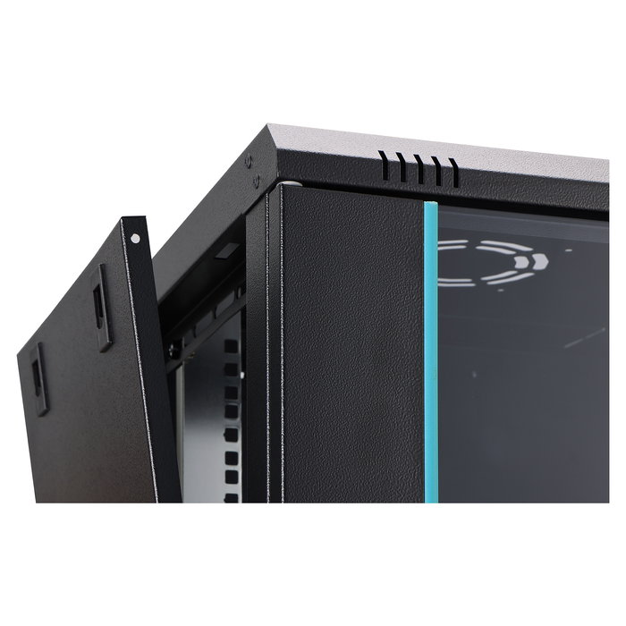 Digitus Dynamic-N Serie 12U Caja Mural de Rack - Armario de pared 600 x 450 mm (ancho x fondo), sin montar, Negro, Acero/Vidrio