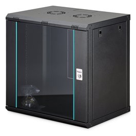 Digitus Dynamic-N Serie 12U Caja Mural de Rack - Armario de pared 600 x 450 mm (ancho x fondo), sin montar, Negro, Acero/Vidrio