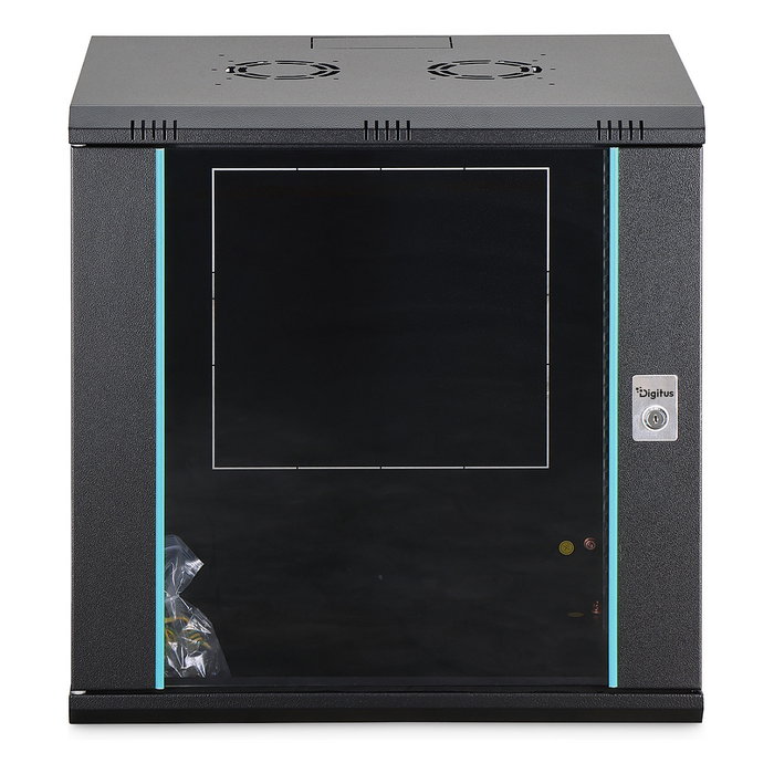 Digitus Dynamic-N Serie 12U Caja Mural de Rack - Armario de pared 600 x 450 mm (ancho x fondo), sin montar, Negro, Acero/Vidrio