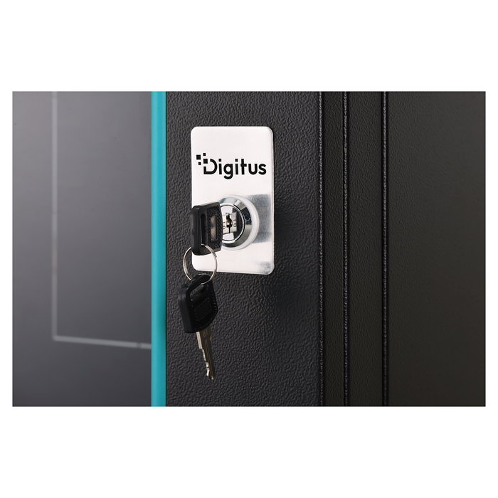 Digitus Dynamic-N Serie 12U Caja Mural de Rack - Armario de pared 600 x 450 mm (ancho x fondo), sin montar, Negro, Acero/Vidrio