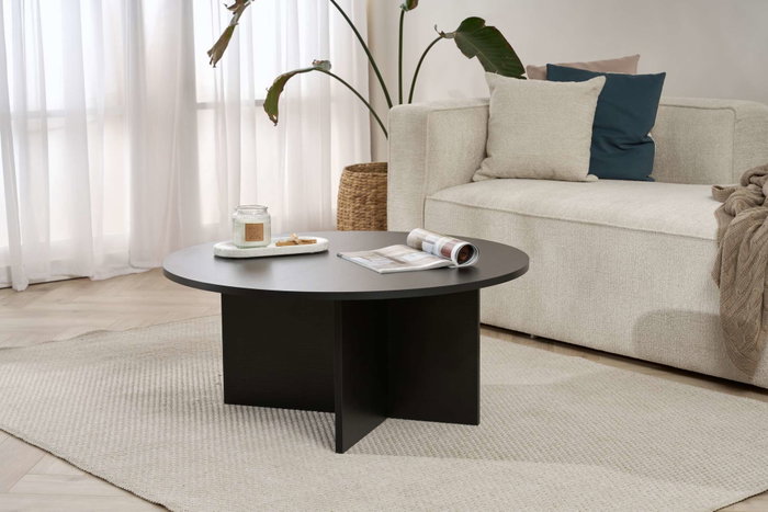 Hanah Home Soleil - Mesa de Café de Madera Negra, Tablero de Melamina, 90x90x40 cm Hanah Home Soleil - Mesa de Café de Madera Negra, Tablero de Melamina, 90x90x40 cm