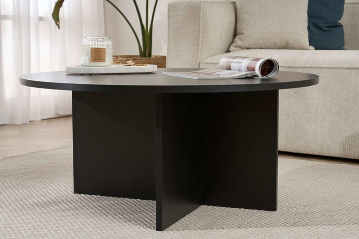 Hanah Home Soleil - Mesa de Café de Madera Negra, Tablero de Melamina, 90x90x40 cm Hanah Home Soleil - Mesa de Café de Madera Negra, Tablero de Melamina, 90x90x40 cm