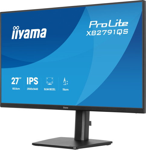 Iiyama ProLite XB2791QS-B1 Monitor 27" IPS 2560x1440 (QHD) 75Hz AMD FreeSync - Biseles Ultrafinos 4L, Altura Ajustable, VESA, 1ms, Altavoces, Negro