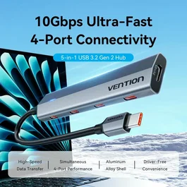 Vention Hub USB 3.2 Gen 2 5 en 1 CKYHB con 4x USB-C y 1x USB-C PD