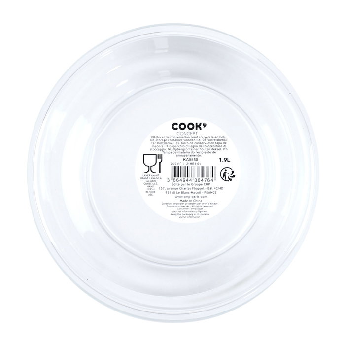 Cook Concept Bote de Cristal de 1,9 L con Tapa de Madera de Pino Cook Concept Bote de Cristal de 1,9 L con Tapa de Madera de Pino