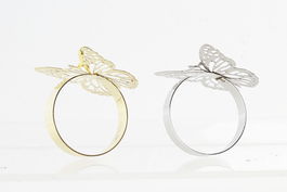 DKD Home Decor Servilletero Navidad Mariposas Dorado Plateado Metal Set 4 Piezas 14 x 14 x 5 cm