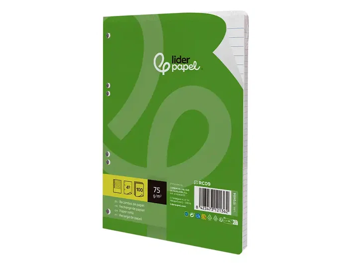 Liderpapel Recambio DIN A5 100 hojas 75 gr horizontal con margen y 6 taladros Liderpapel Recambio DIN A5 100 hojas 75 gr horizontal con margen y 6 taladros