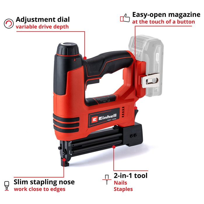 Einhell TE-CN 18 Li Solo - Grapadora Neumática Inalámbrica a Batería de 18V Litio, para Grapas y Clavos, con Cargador y 300 Uñas Incluidas Einhell TE-CN 18 Li Solo - Grapadora Neumática Inalámbrica a Batería de 18V Litio, para Grapas y Clavos, con Cargador y 300 Uñas Incluidas